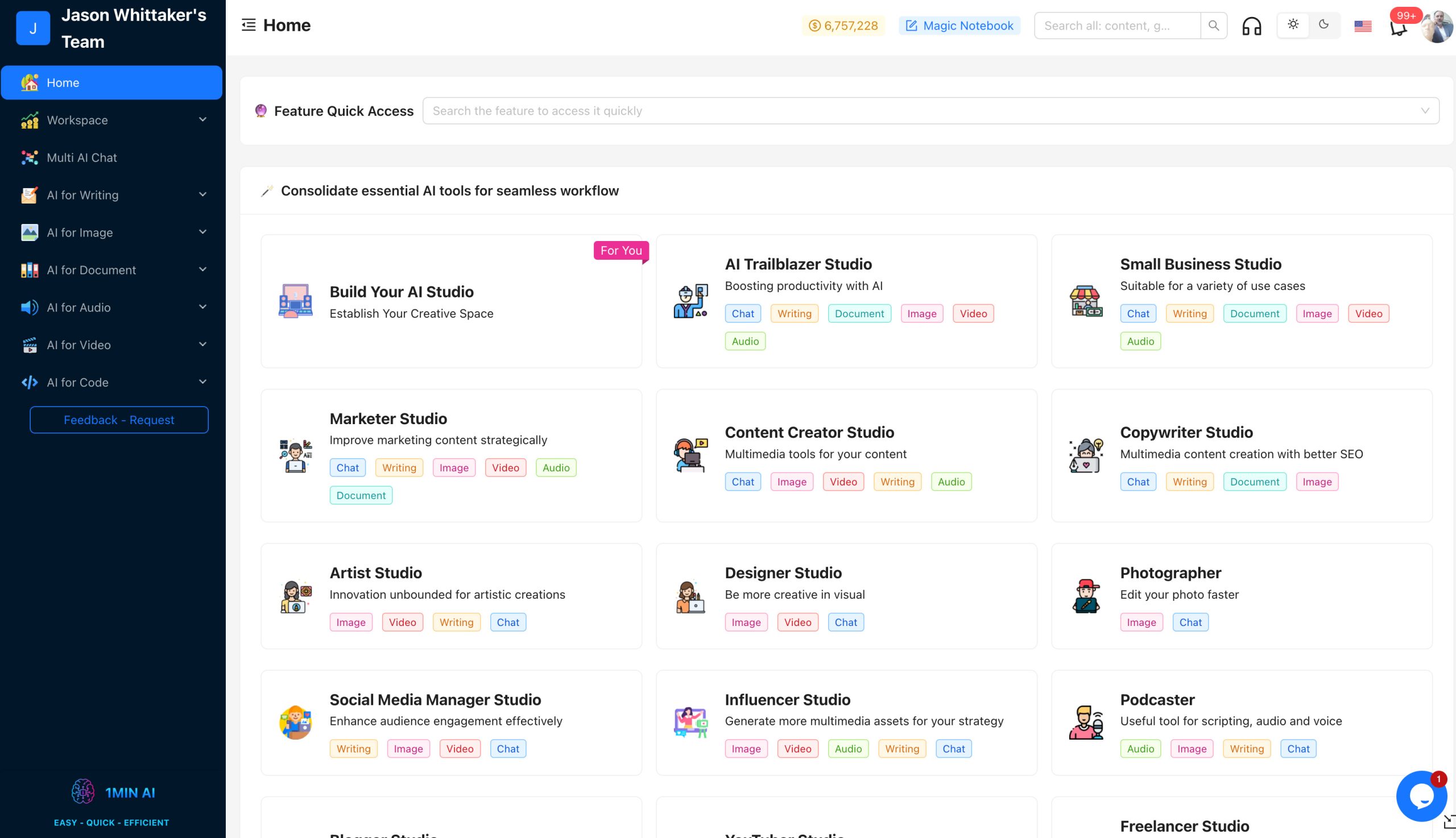Once you have an account, you can organise various AI models into workspaces.